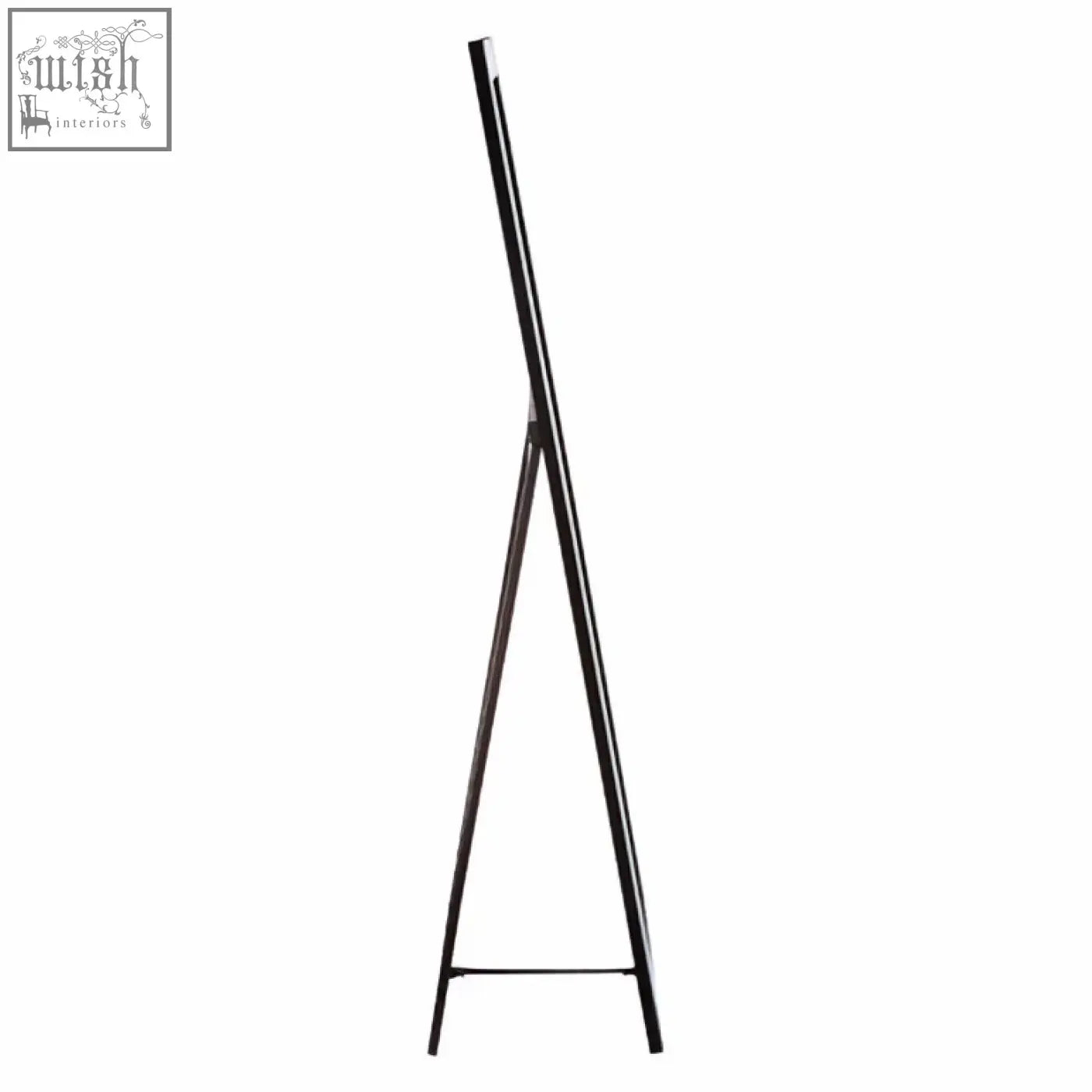Avelene tall floor standing mirror features bevelled corners with a sleek black metal tripod stand and minimalist design