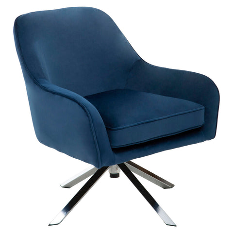 Deep blue avery midnight velvet swivel chair with chrome star base velvet swivel chair for stylish comfort