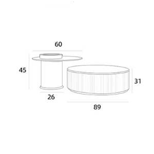 Two glass avery nesting coffee tables with round storage tops in modern minimalist style in different sizes