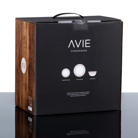 Black and wood textured box for avie casablanca natural dinner set 12 piece perfect for natural dinner use
