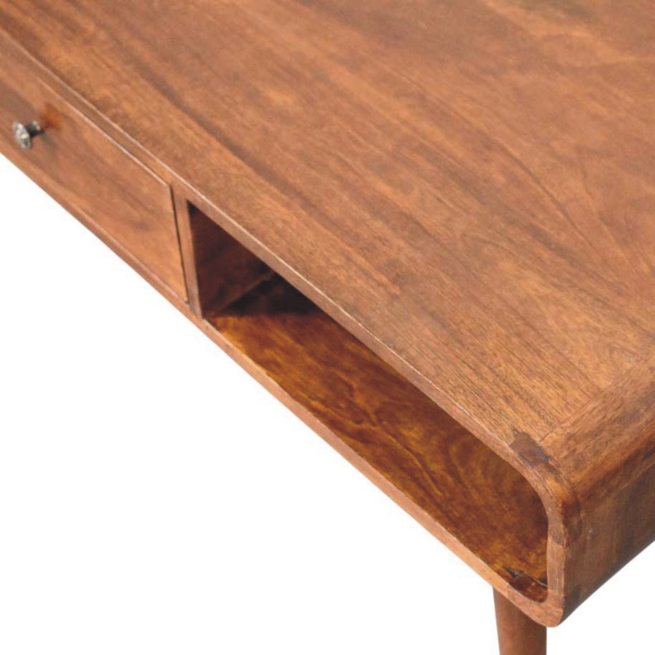 Avora 2-drawer chestnut coffee table in warm wood with smooth finish and rounded edges perfect for living room