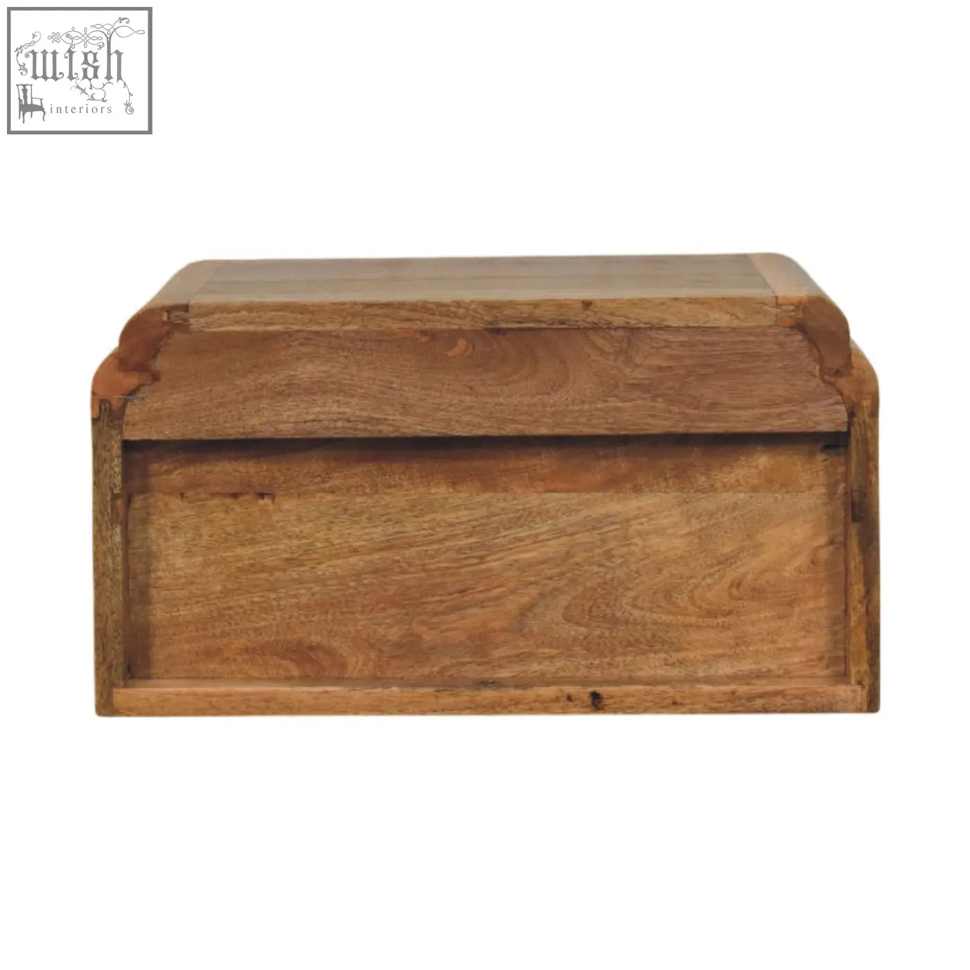 Avora wall mounted bedside table made of natural mango wood with a rustic wooden bread box design and warm finish