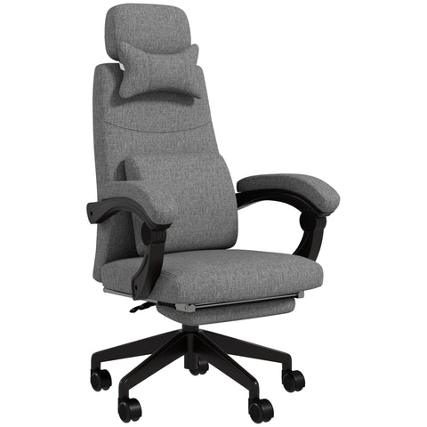 Vinsetto Linen-Look Office Chair, with 160\'c2\'b0 Reclining Back and Footrest - Grey