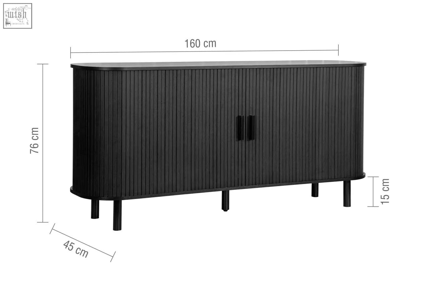 Black modern axel 2 door fluted sideboard with vertical ribbed panels perfect for fluted dining range setups