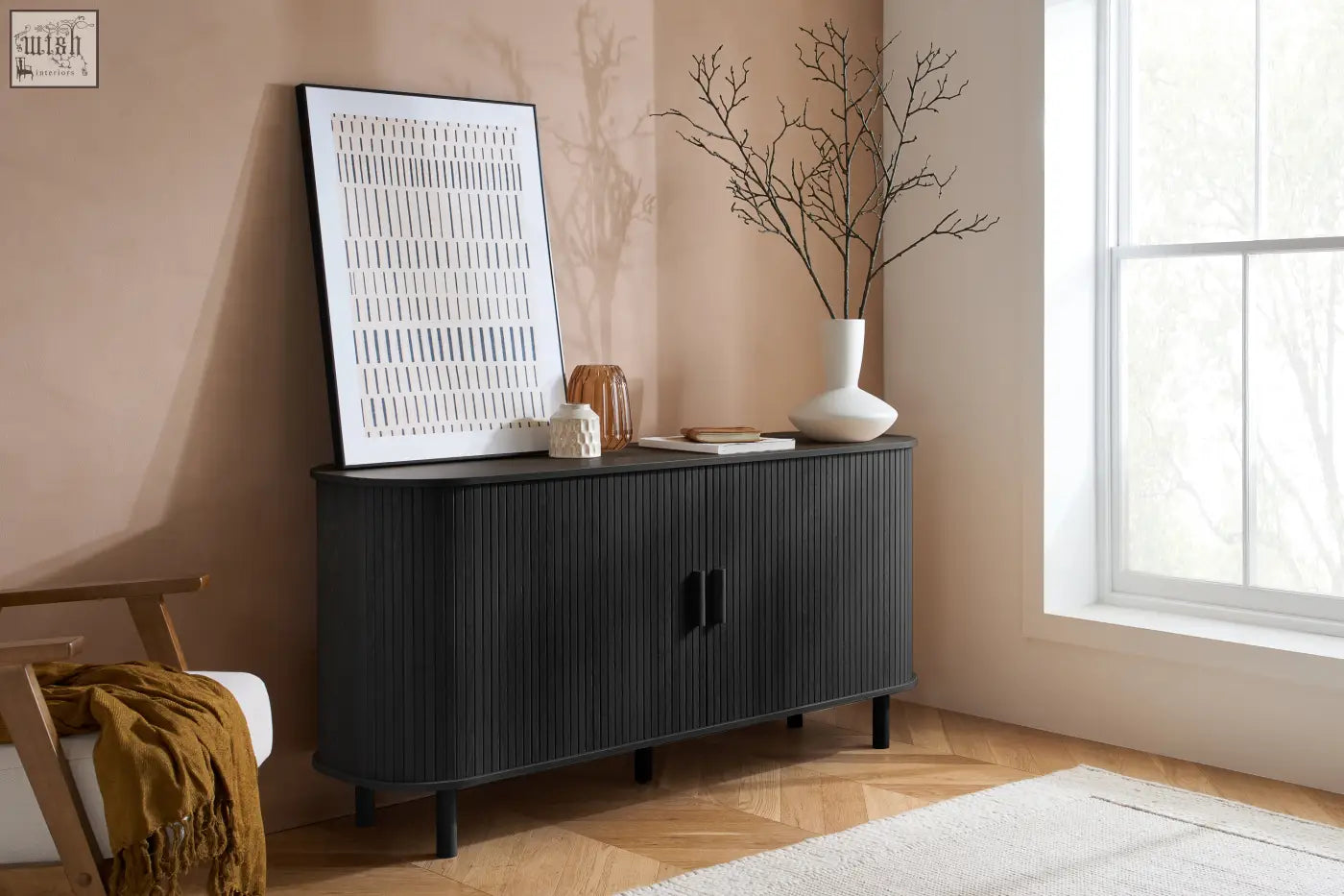 Black ribbed axel 2 door fluted sideboard with sleek modern design and minimalist handles from fluted dining range