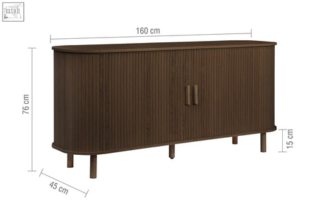Dark brown wooden axel 2 door fluted sideboard with vertical slats and curved edges from fluted dining range