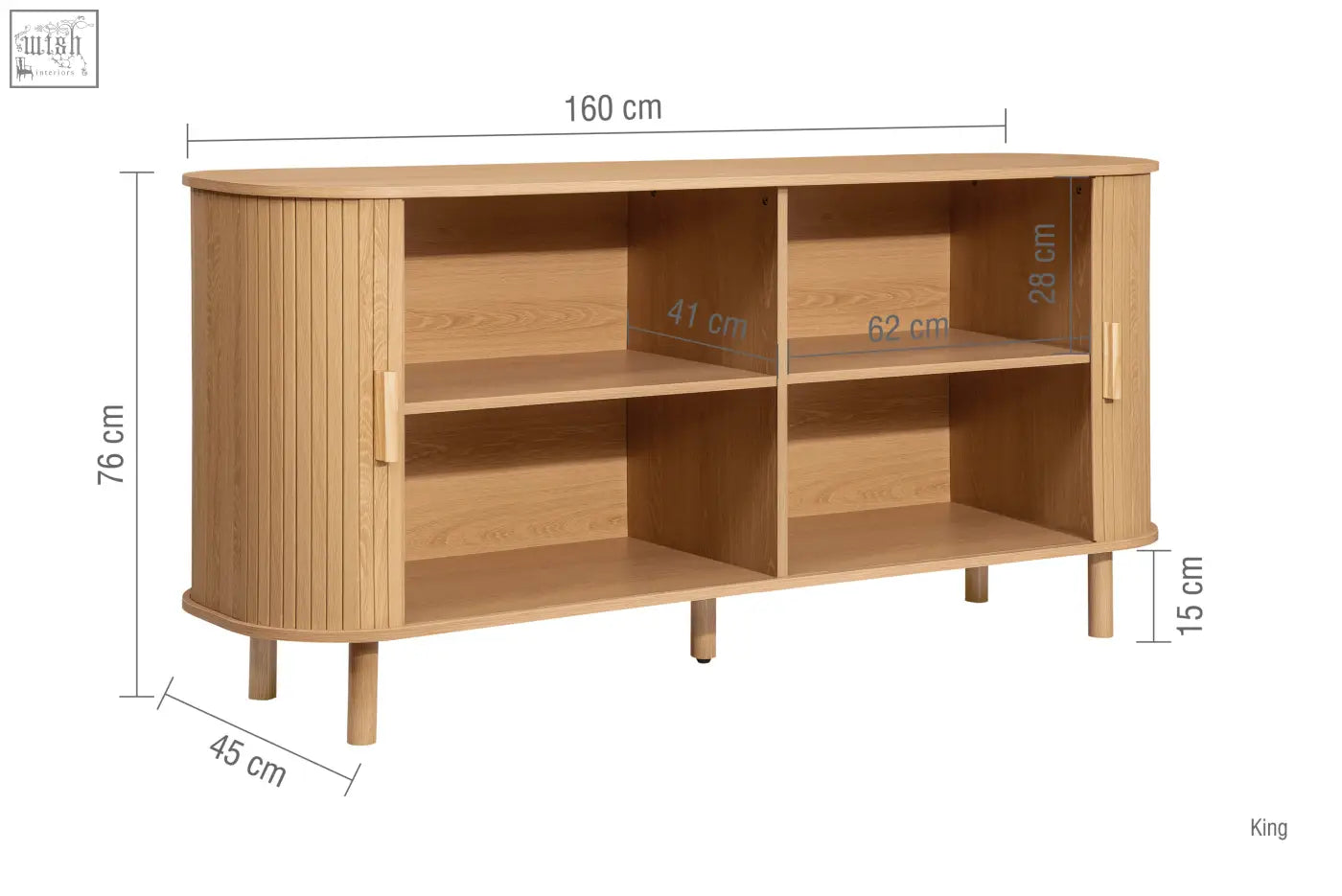 Light oak wood axel 2 door fluted sideboard with curved ribbed sides and sliding doors perfect for fluted dining range