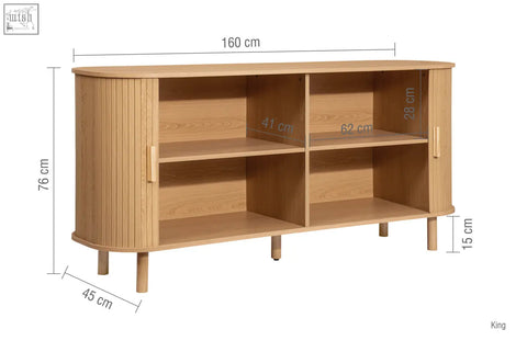 Light oak wood axel 2 door fluted sideboard with curved ribbed sides and sliding doors perfect for fluted dining range