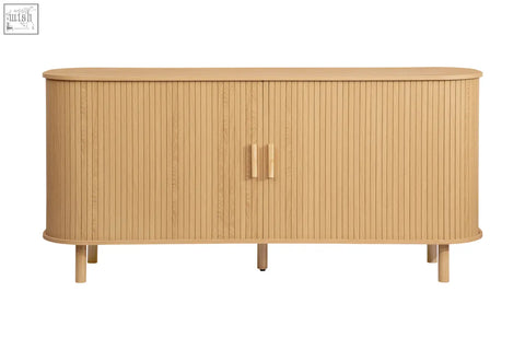 Light oak wood axel 2 door fluted sideboard with vertical slats and matching handles from the fluted dining range