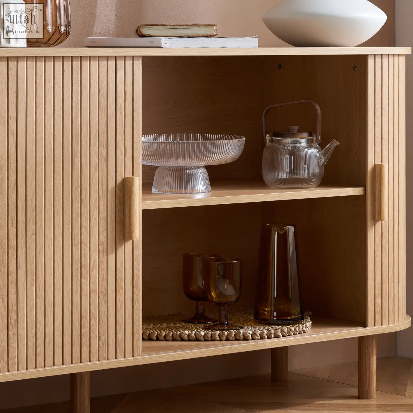 Light wood axel 2 door fluted sideboard with vertical grooves and minimalist handles from the fluted dining range