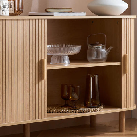Light wood axel 2 door fluted sideboard with vertical grooves and minimalist handles from the fluted dining range