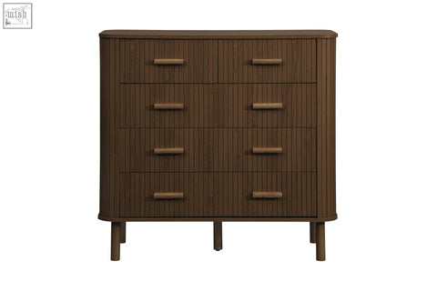 Brown wooden axel 6 drawer chest with horizontal handles and vertical slats from fluted bedroom range