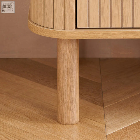 Light oak wood axel 6 drawer chest side table with vertical slats and cylindrical leg from fluted bedroom range