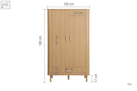 Light oak wood axel wardrobe 2 door with vertical slat design and minimalist handles from the exquisite fluted bedroom range