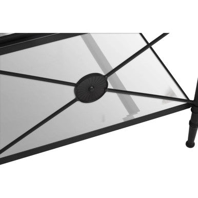 Black metal patio umbrella frame with clear glass panels and circular support in axis coffee table black finish frame