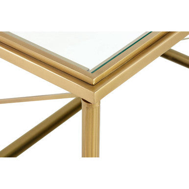 Axis coffee table with gold finish metal frame and clear glass top perfect as a stylish gold coffee table