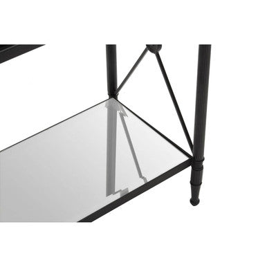 Black metal shelf with glass surface on axis rectangular black finish side table for stylish storage