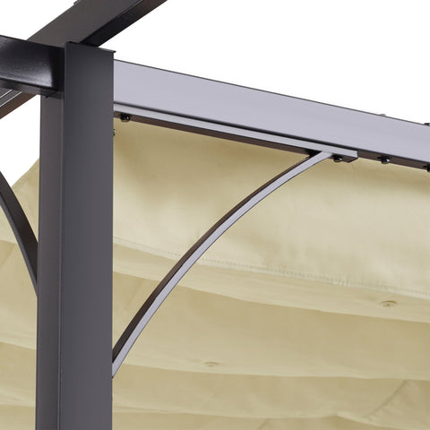 Outsunny 3 x 3(m) Metal Pergola with Retractable Roof, Garden Gazebo Metal Pergola Canopy. Outdoor Sun Shade Shelter for Party BBQ, Beige