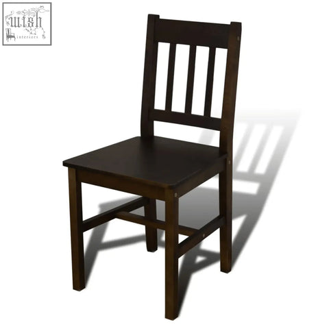 Dark brown solid wood dining chair with slatted back from ayven pinewood 108cm dining set collection