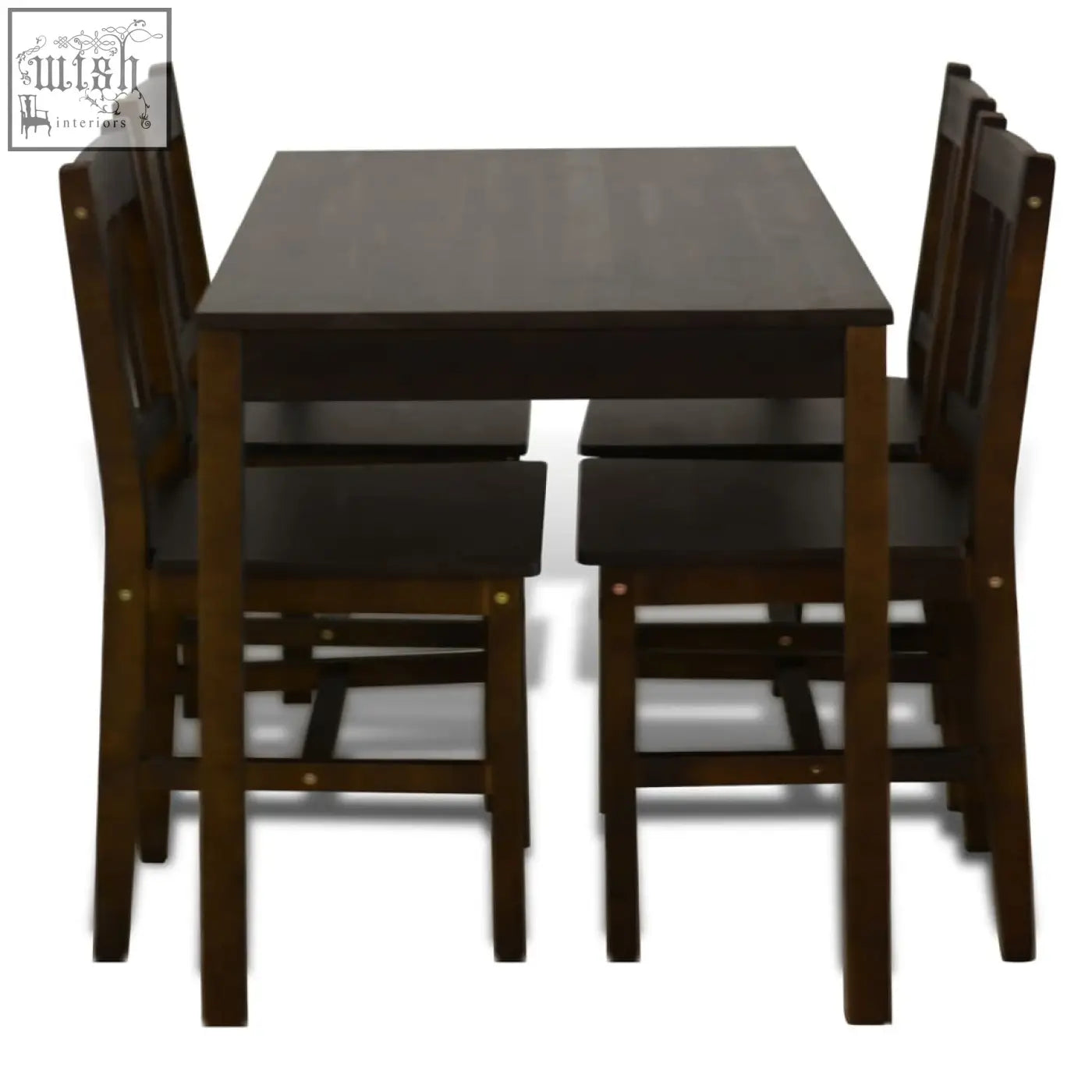 Dark brown solid wood dining set with four chairs ayven pinewood 108cm perfect for cozy meals