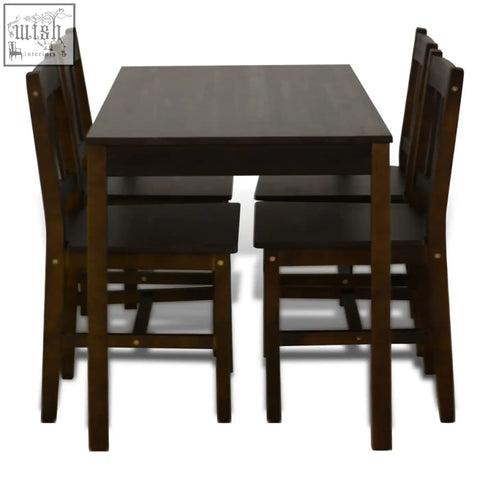 Dark brown solid wood dining set with four chairs ayven pinewood 108cm perfect for cozy meals
