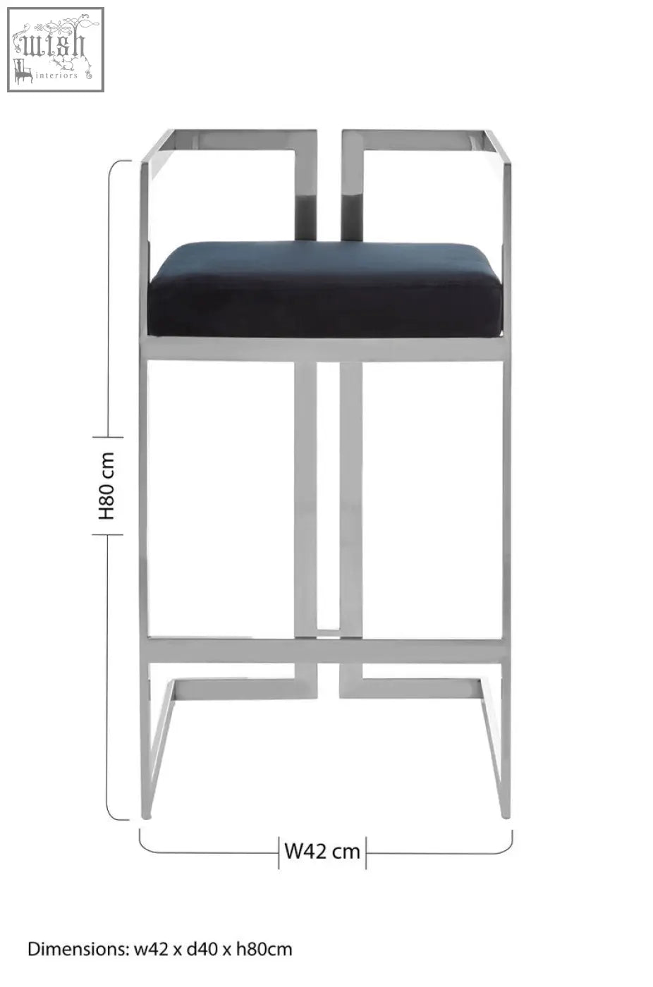 Modern azalea bar stool with chrome silver frame and plush black cushioned seat perfect for bar seating