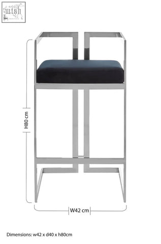 Modern azalea bar stool with chrome silver frame and plush black cushioned seat perfect for bar seating