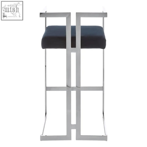 Modern azalea bar stool with silver chrome frame and black upholstered seat perfect for sleek bar seating