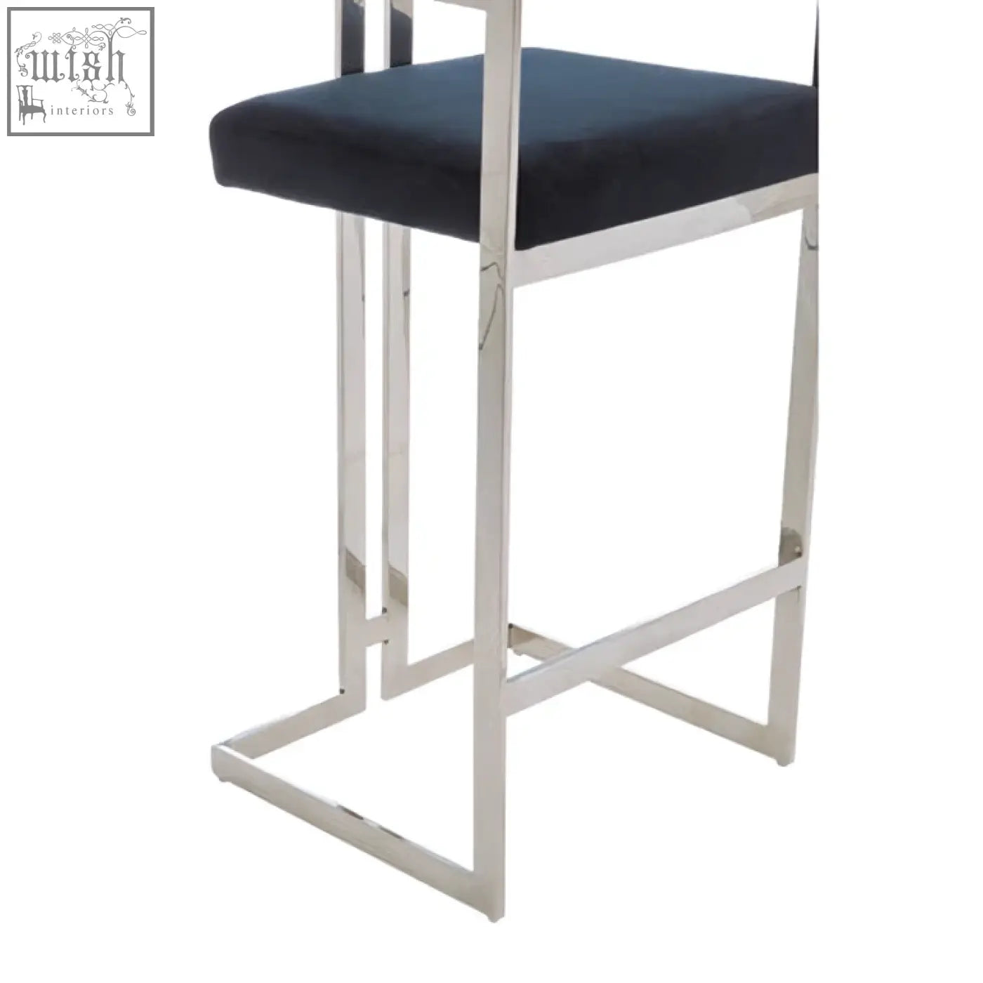 Azalea bar stool with silver chrome frame and plush navy blue upholstered seat for modern bar seating