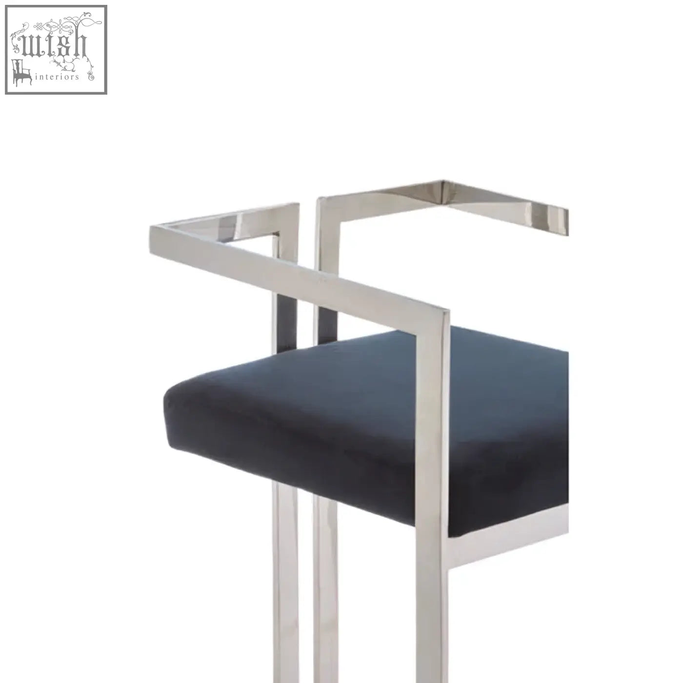 Azalea bar stool with sleek chrome frame and plush black velvet seat perfect for modern bar setups