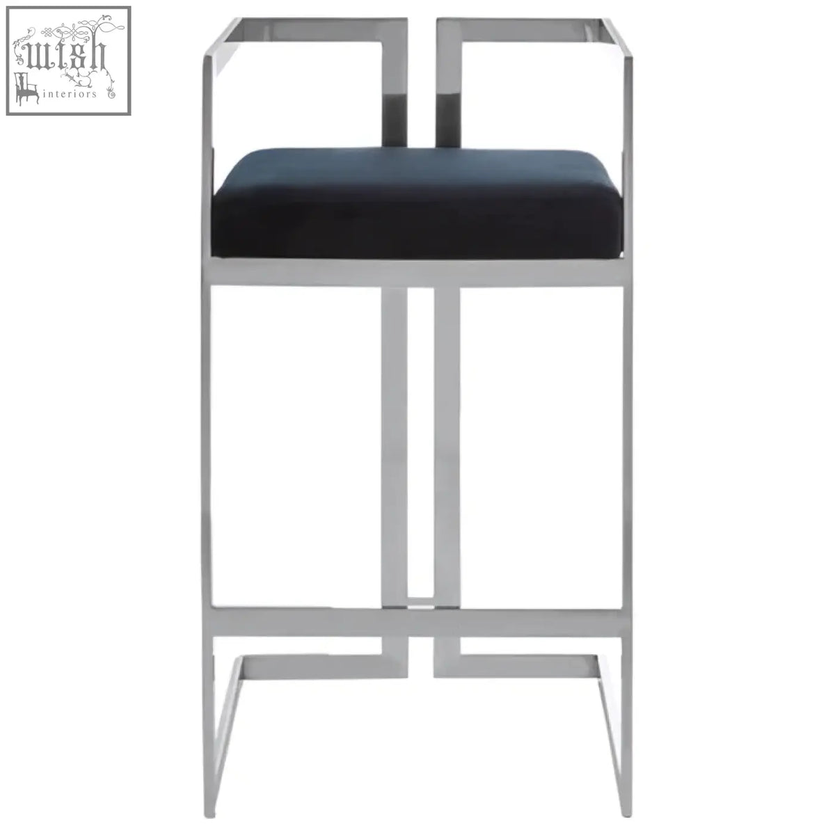 Modern azalea bar stool with silver chrome frame and black upholstered seat perfect for stylish bar seating