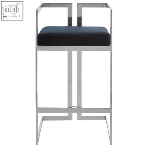 Modern azalea bar stool with silver chrome frame and black upholstered seat perfect for stylish bar seating