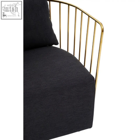 Azalea black fabric and metal chair with black upholstered seat and sleek gold metal frame metal chair
