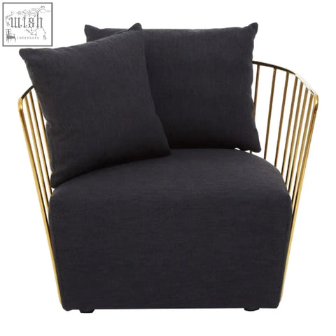 Black metal chair azalea black fabric and metal chair with gold toned frame and two matching throw pillows