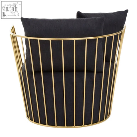 Azalea black fabric and metal chair with gold wireframe and black cushioned seating black metal chair