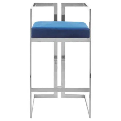 Azalea Blue Velvet Bar Stool With Silver Frame
