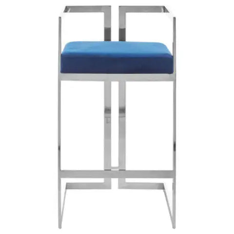 Azalea Blue Velvet Bar Stool With Silver Frame