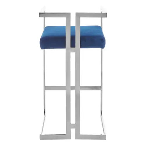 Azalea Blue Velvet Bar Stool With Silver Frame