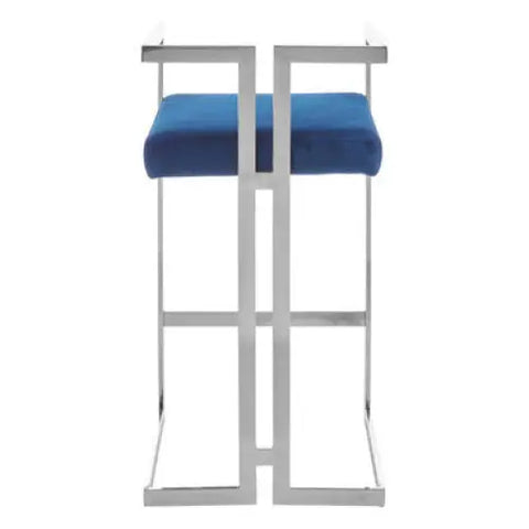 Azalea Blue Velvet Bar Stool With Silver Frame