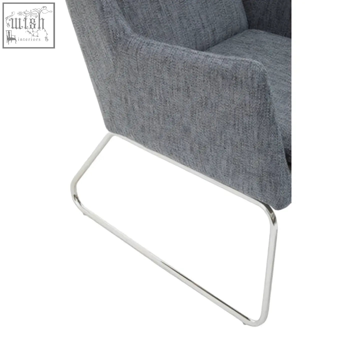 Azalea grey fabric lounge chair with textured grey fabric and sleek chrome metal legs for modern comfort