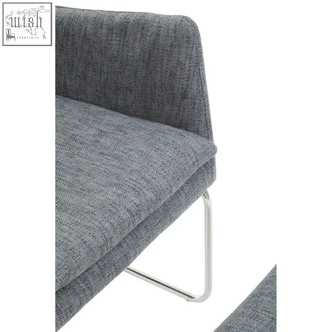 Azalea grey fabric lounge chair and footstool set with grey fabric texture and sleek chrome metal legs