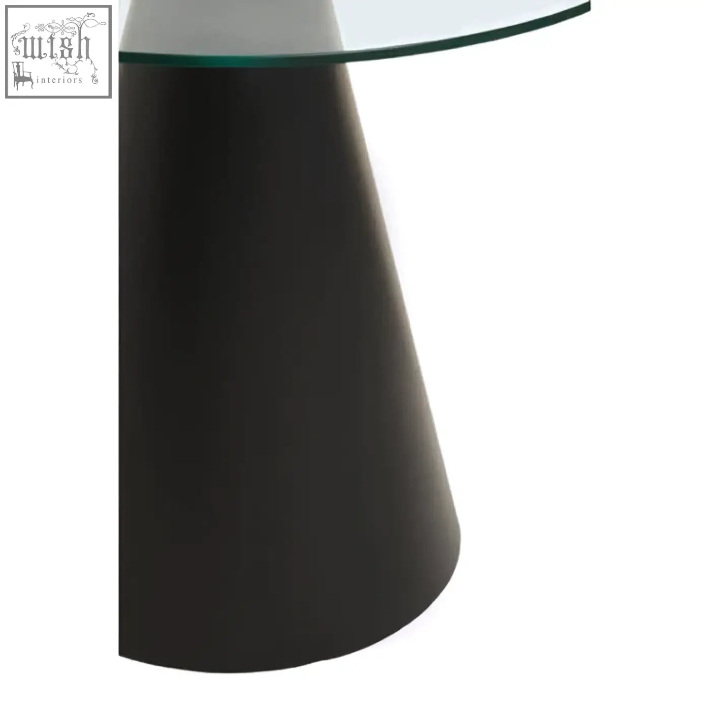 Azalea round clear glass top dining table with black conical base and clear glass tabletop