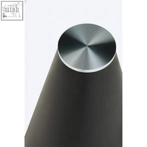 A sleek metallic cylindrical base with brushed silver top and dark gray body for azalea round clear glass table