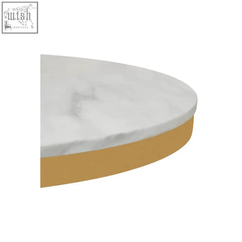 Azalea round marble dining table with a sleek white marble top and smooth gold-colored base for stylish meals