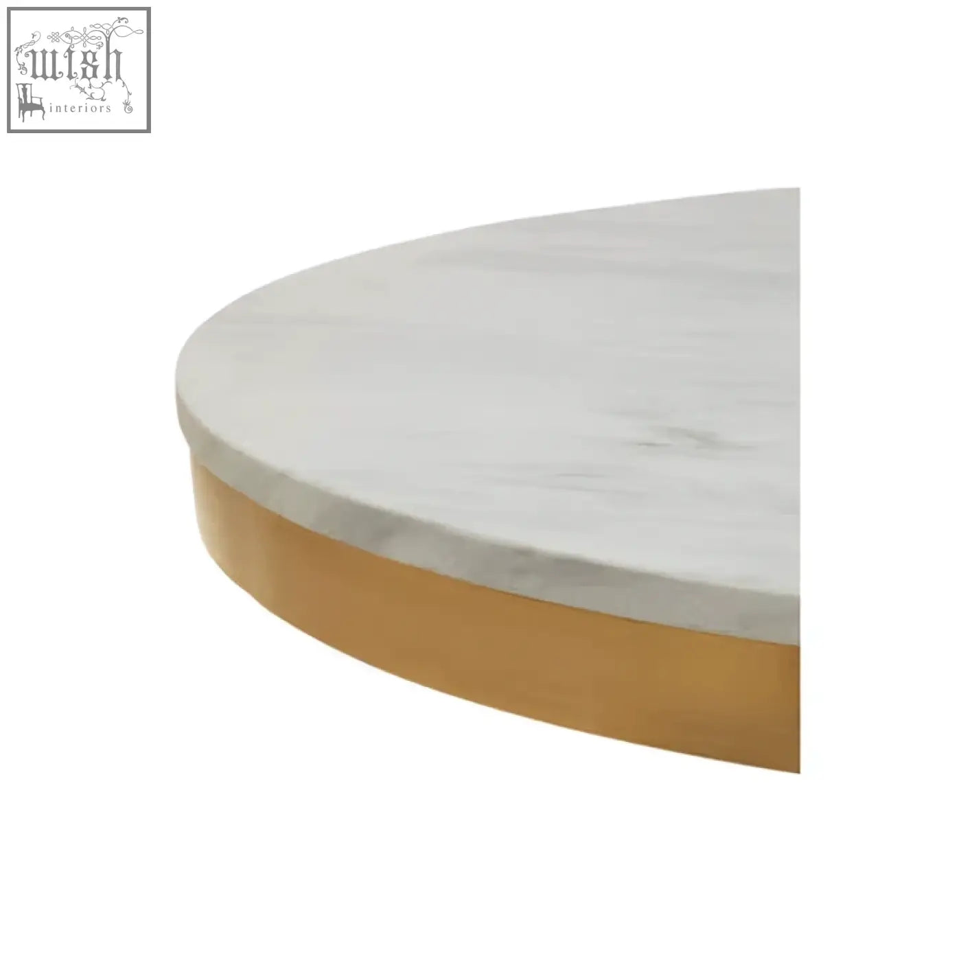Azalea round marble dining table with a sleek white marble top and polished gold base for stylish dining spaces