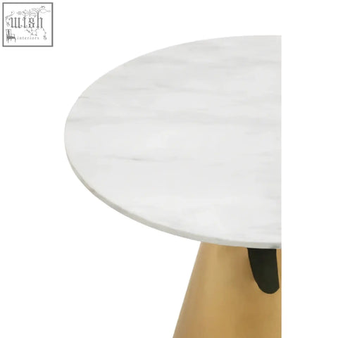 Azalea white marble top dining table with smooth polished white marble and subtle gray veining