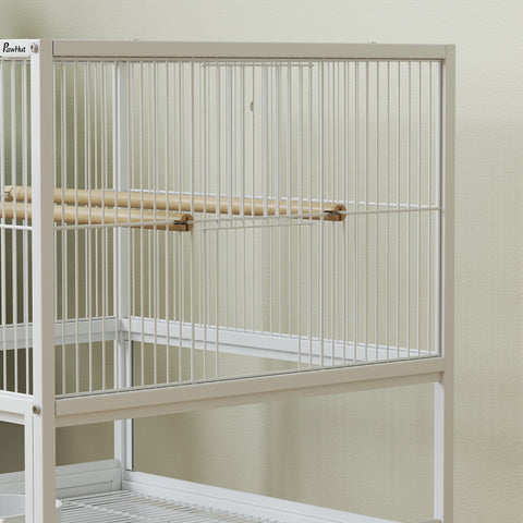 PawHut Bird Cage with Rolling Stand, Acrylic Viewing Panels, Storage Shelf, for Budgie, Parakeet, 48 x 46 x 83 cm