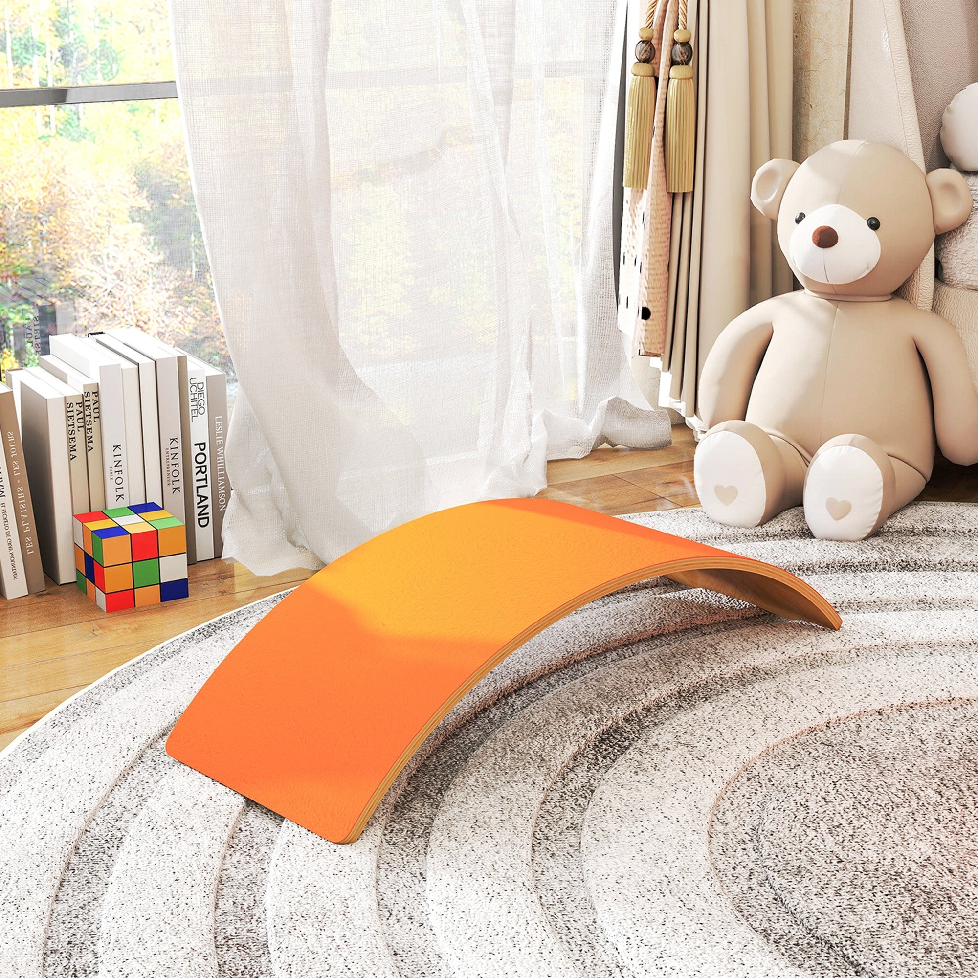 AIYAPLAY Wooden Balance Board for Kids, Wobble Board with Silent Felt for Sensory Play, Orange