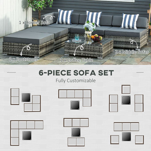 6 PC Rattan Sofa Coffee Table Set Sectional Wicker Weave Furniture