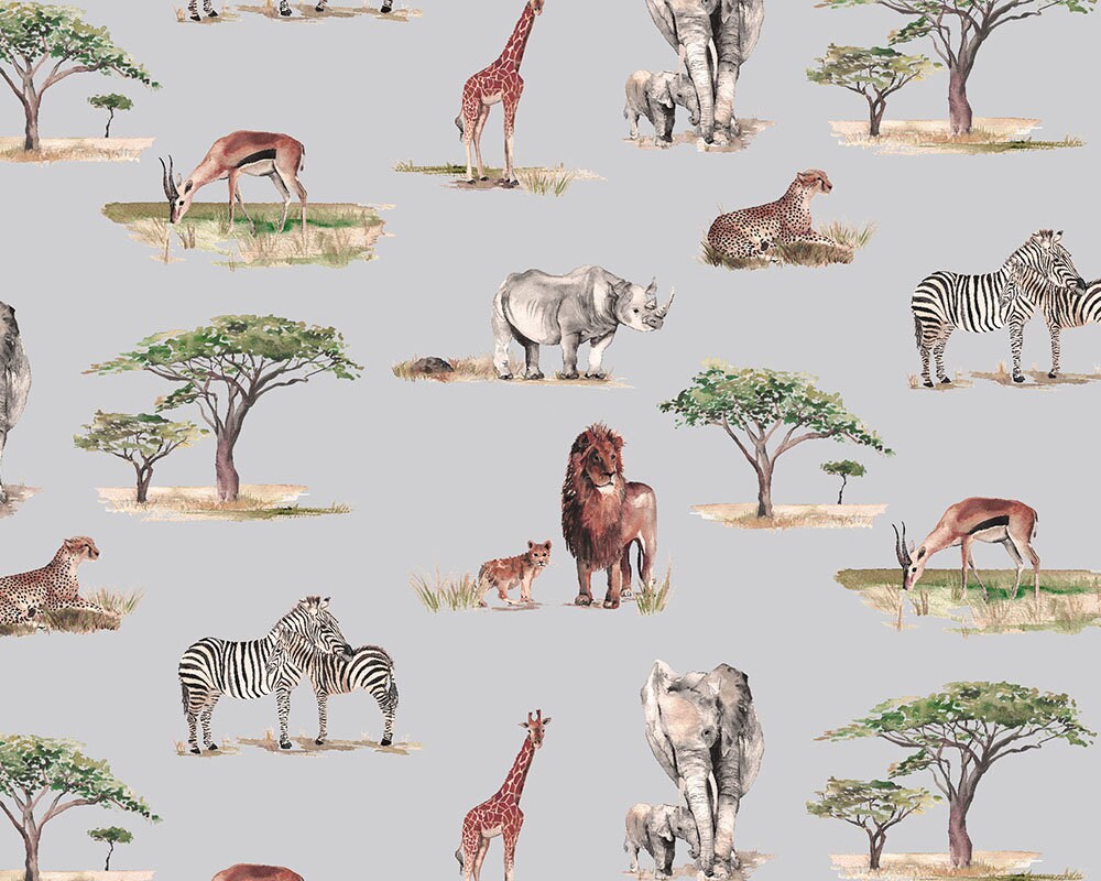 Safari Animals Watercolour Wallpaper - Children's Bedroom & Nursery